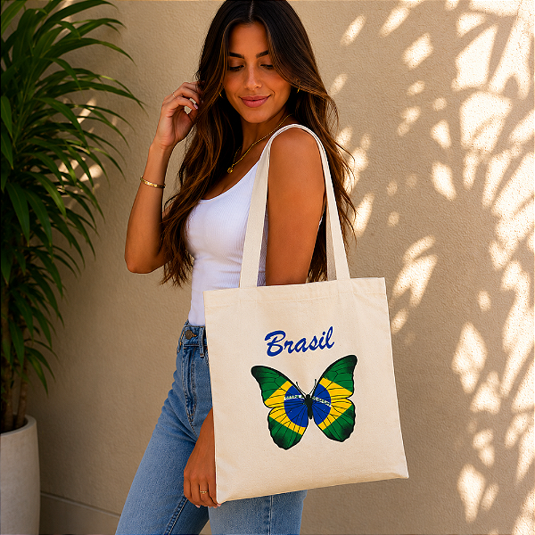 Bolsa Ecobag 100% algodão Estampa "Brasil Butterfly"