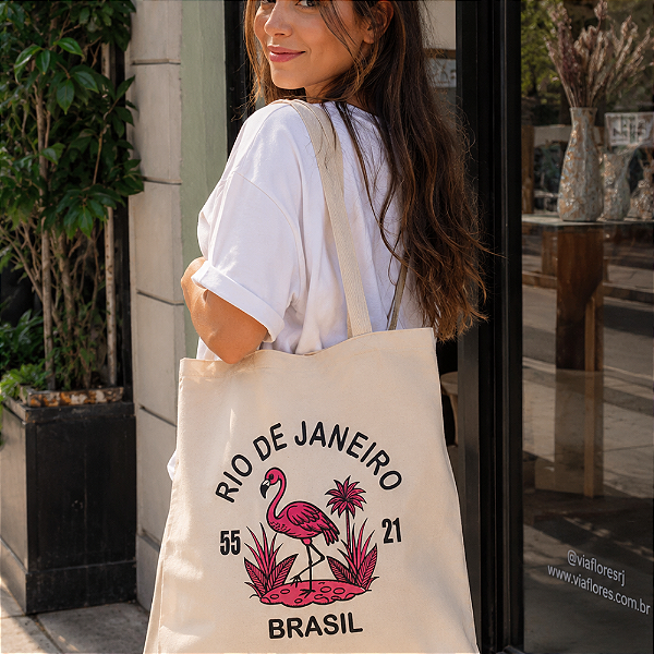 Bolsa Ecobag 100% algodão Estampa 55 21 Flamingos