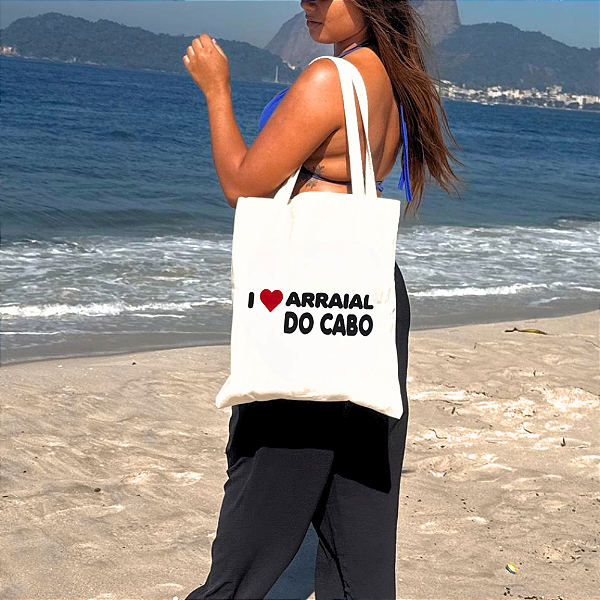 Bolsa Ecobag 100% Algodão Estampa I LOVE ARRAIAL DO CABO Reutilizável Estilosa