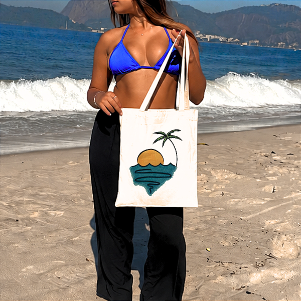 Bolsa Ecobag 100% Algodão Estampa PÔR DO SOL Pintada à Mão Reutilizável Estilosa