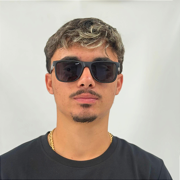 Óculos de Sol Masculino Quadrado Premium Preto Fosco com Hastes Texturizadas UV400