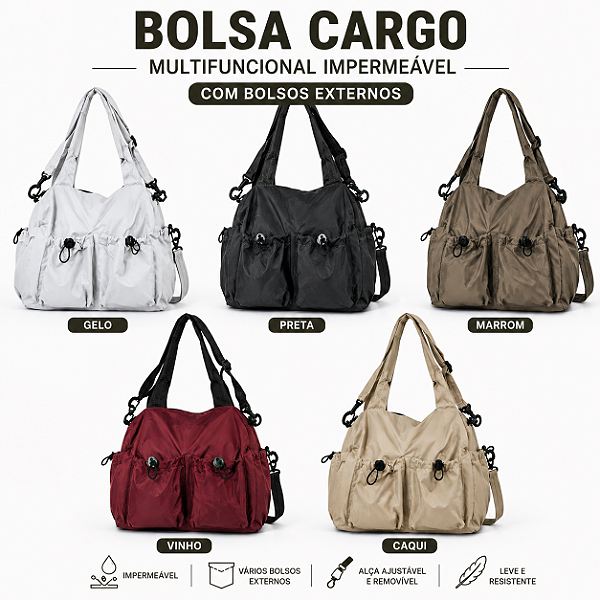 Bolsa Cargo Multifuncional Impermeável com Bolsos Externos