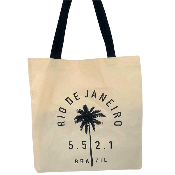 Bolsa Ecobag 100% algodão Estampa +55 21 (alça preta)