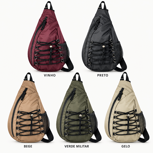 Bolsa Sling Transversal Esportiva com Cordão Ajustável
