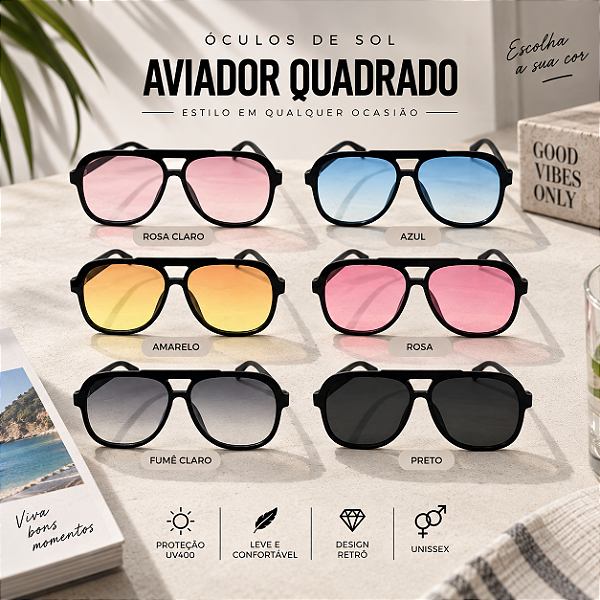 Óculos Aviador Quadrado Retrô