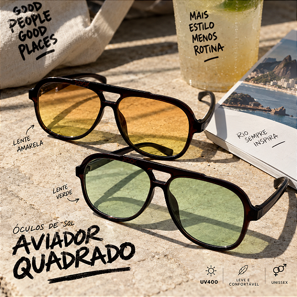 Óculos Aviador Quadrado Marrom