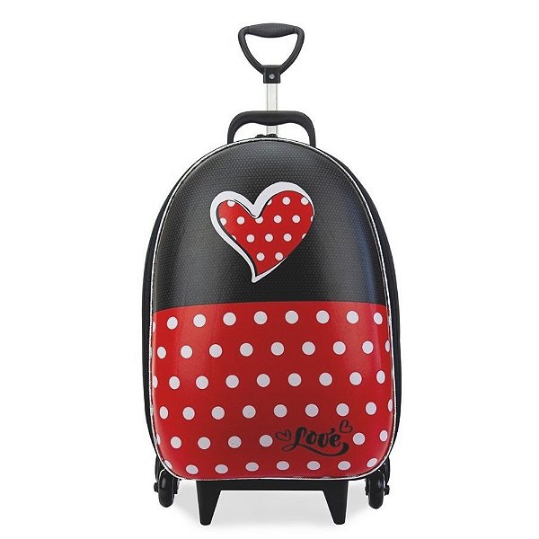 Mala Infantil MaxToy Teen Poá Preto e Vermelho