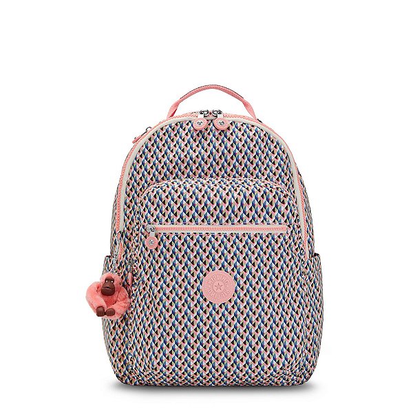 Mochila Kipling Seoul 27L Estampada Girly Geo Rosa