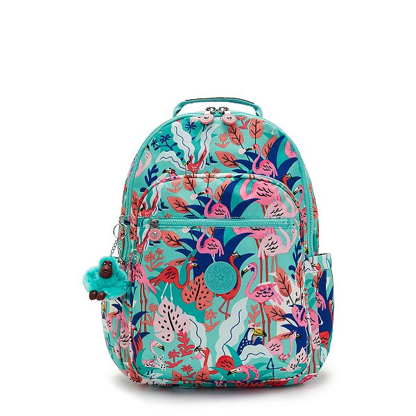 Mochila Kipling Seoul 27L Flamingos Verde