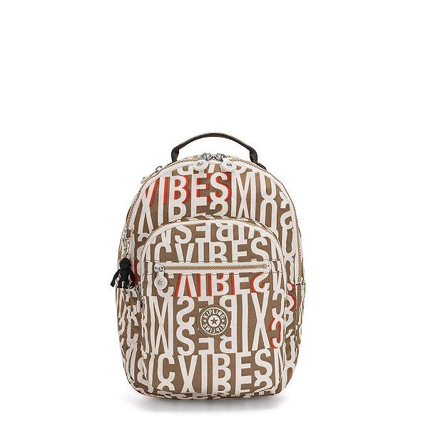 Mochila Kipling Seoul S 14L Bege Studio Print