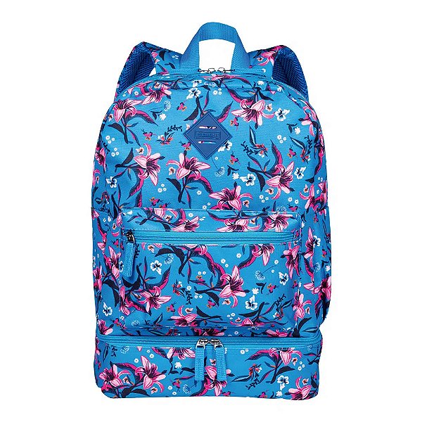 Mochila Lancheira Sestini Fit Floral Azul