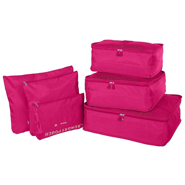 Kit Organizador De Bagagem Polo King 6 Peças Rosa