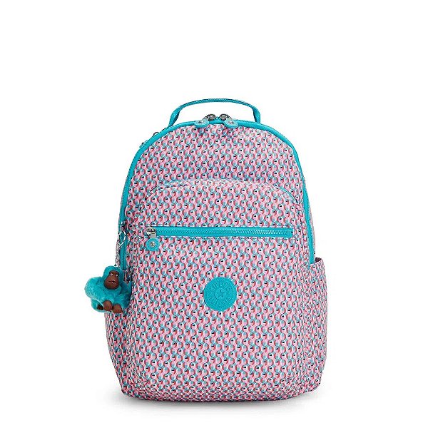 Mochila Kipling Seoul 27 Litros Estampada Poppy Geo Rosa
