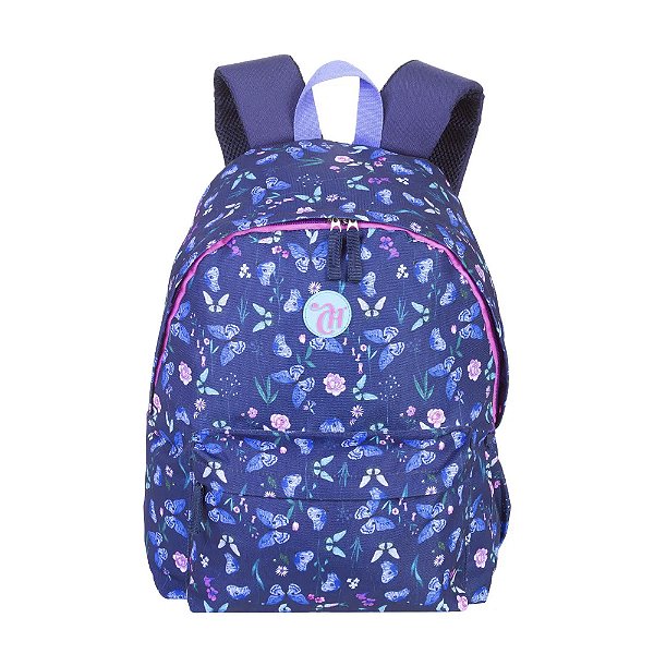 Mochila Sestini Capricho Student Borboletas Azul Marinho