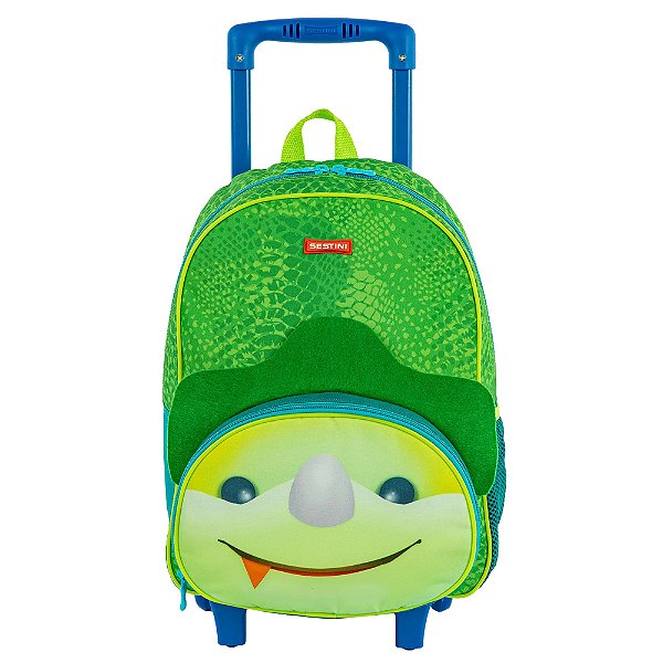 Mochila Sestini Com Rodinhas Escolar Kids Dino 3 Verde