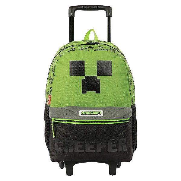 Mochila Sestini Com Rodinhas Escolar Minecraft Creeper Verde