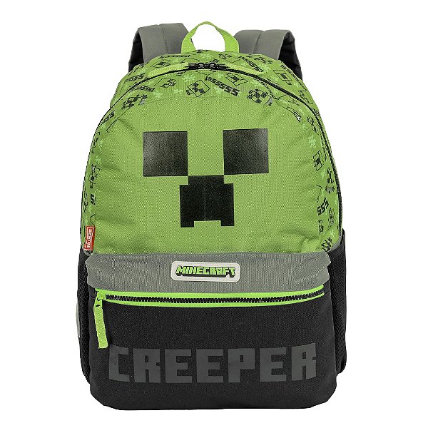 Mochila Sestini Escolar Minecraft Creeper Grande Verde