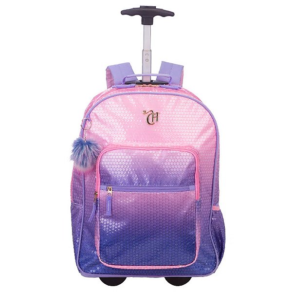 Mochila Sestini Com Carrinho Capricho Paetê Rosa Lilás