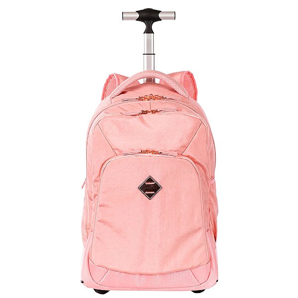 Mochila Sestini Com Carrinho Rolling Grande Rosa Metálico