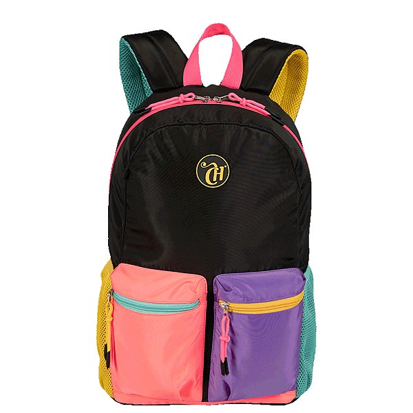 Mochila Sestini Grande Capricho Contrast Preto e Rosa