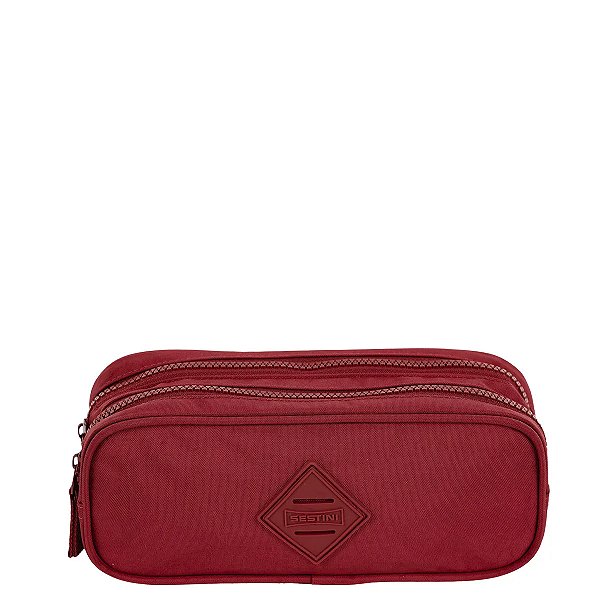Estojo Sestini 2 Compartimentos Crinkle Vermelho Vinho