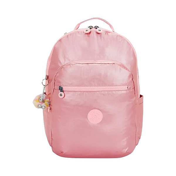 Mochila Kipling Seoul Lap Bronze Pink Met Feminino Rosa