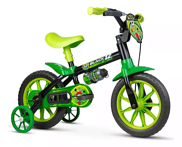 Bicicleta Infantil Nathor Aro 12 Menino Black De 2 A 5 Anos Cor Preto/Verde