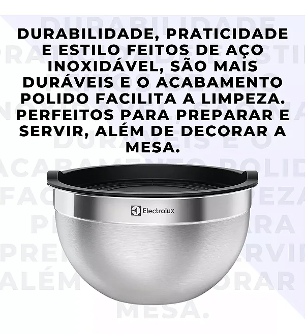 Conjunto com 3 Bowls Tigelas Inox e Tampa Plástica Electrolux