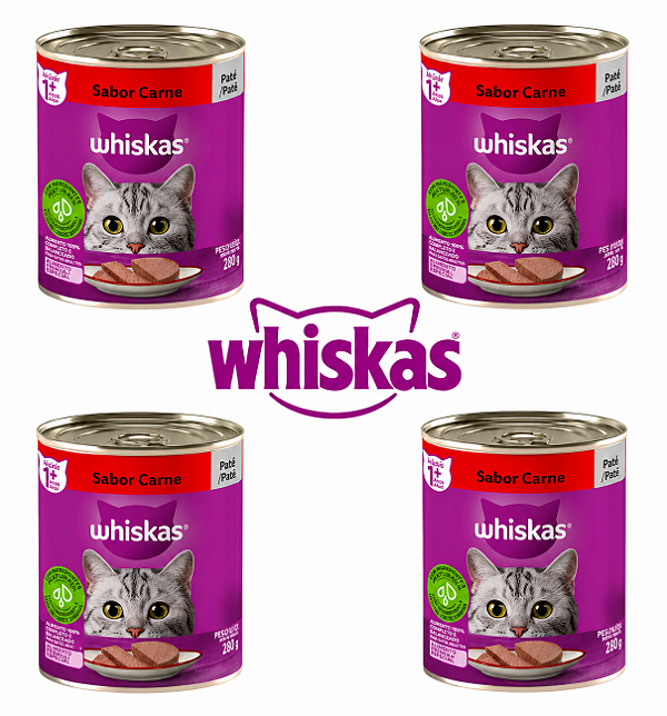 Whiskas Patê Carne 4 Latas 290g Alimento Úmido