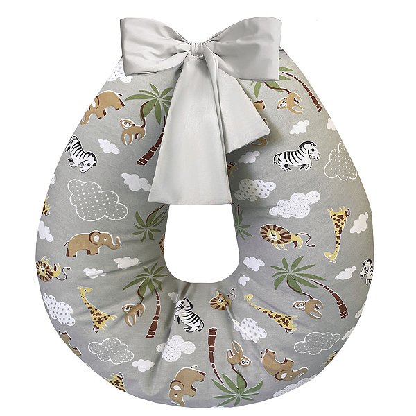 Almofada Amamentação Extra Grande 100% Algodão Safari Cinza