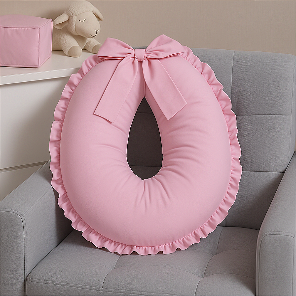 Almofada Amamentação Extra Grande 100% Algodão Babado Rosa