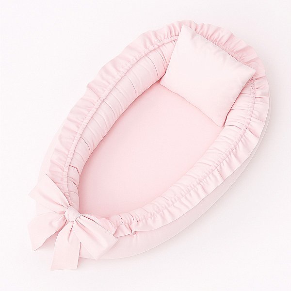 Ninho Redutor de Berço Babado Percal 200 Fios Algodão Rosa