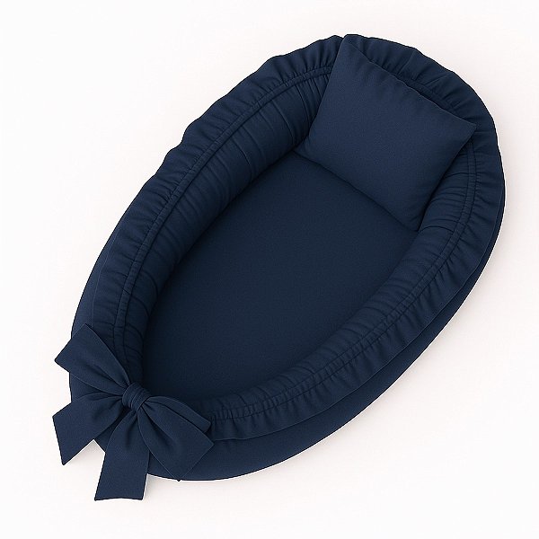 Ninho Redutor de Berço Babado Percal 200 Fios Algodão Marinho