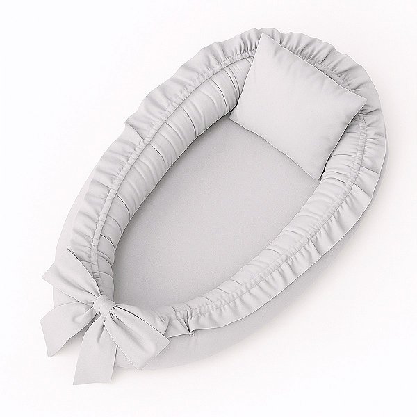 Ninho Redutor de Berço Babado Percal 200 Fios Algodão Cinza