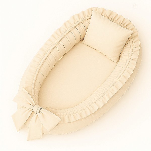 Ninho Redutor de Berço Babado Percal 200 Fios Algodão Palha