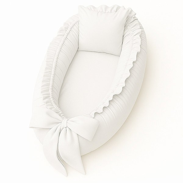 Ninho Redutor de Berço Babado Percal 200 Fios Algodão Branco