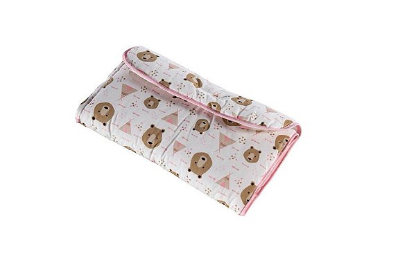 Trocador De Fraldas Portátil Impermeável Acolchoado Bolsa Urso Rosa