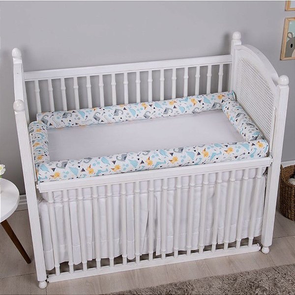 Kit Rolinho de Berço Bebê 100% Algodão Dinossauro Azul