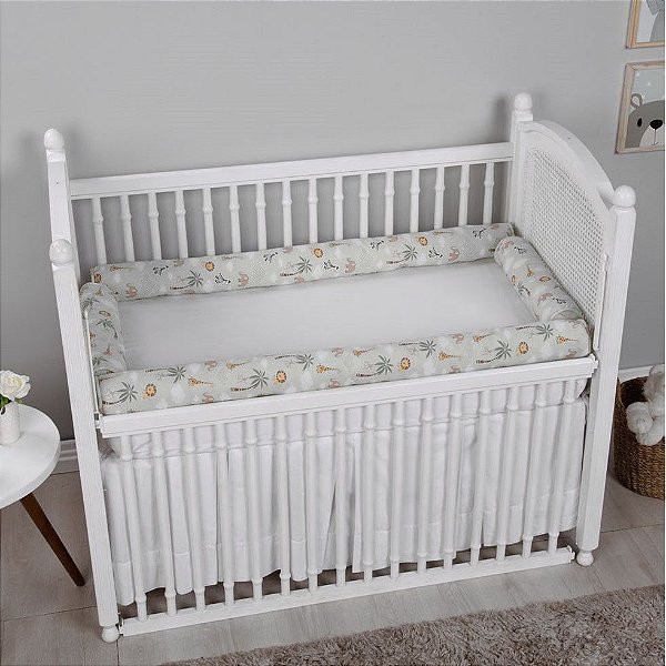 Kit Rolinho de Berço Bebê 100% Algodão Safari Cinza