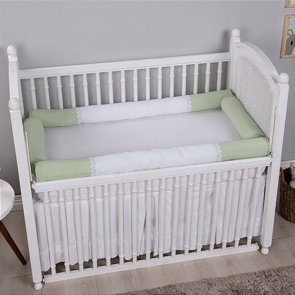 Kit Berço Bebê Guipir 100% Algodão Verde