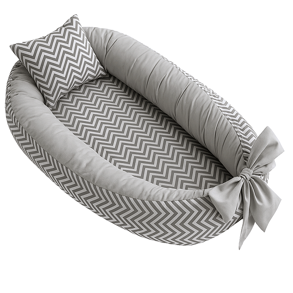 Ninho Para Bebê Redutor De Berço Pompom Chevron Cinza
