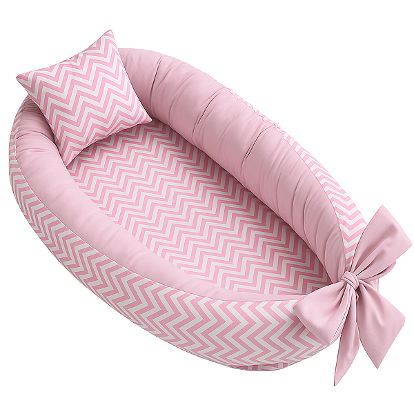 Ninho Para Bebê Redutor De Berço Pompom Chevron Rosa