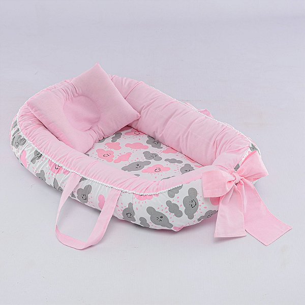 Ninho Para Bebê Redutor De Berço Pompom Nuvem Rosa