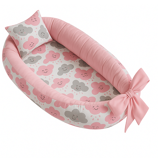 Ninho Para Bebê Redutor De Berço Pompom Nuvem Rosa