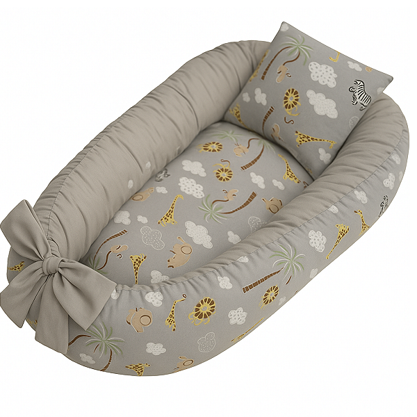 Ninho Para Bebê Redutor De Berço Pompom Safari Cinza