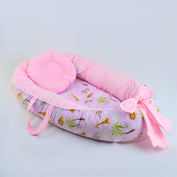 Ninho Para Bebê Redutor De Berço Pompom Safari Rosa