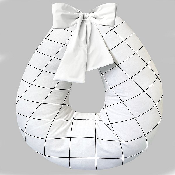 Almofada Amamentação Extra Grande Premium 100% Algodão Xadrez Branco