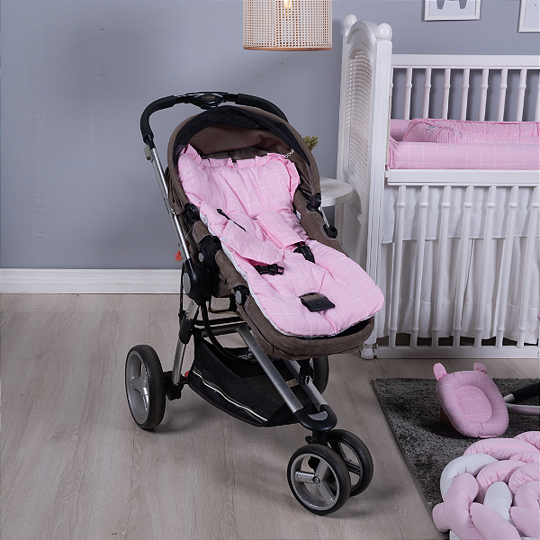 Capa De Carrinho Novo Colchonete De Bebê Universal Xadrez Rosa