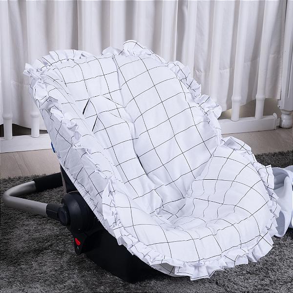Capa Para Bebê Conforto Universal Xadrez Branco