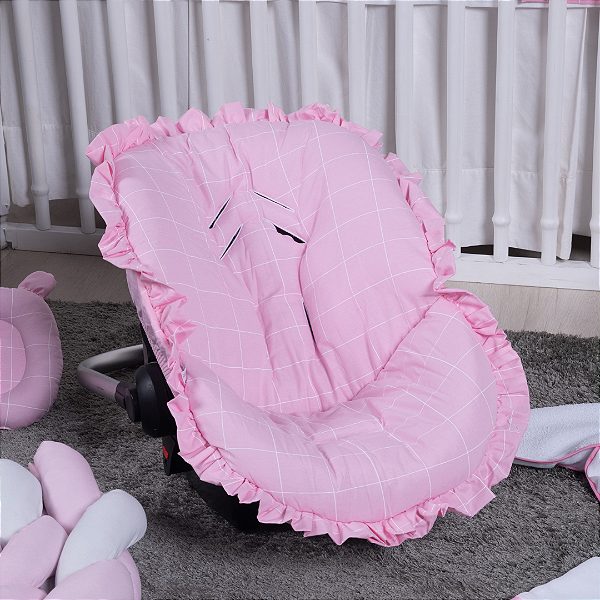 Capa Para Bebê Conforto Universal Xadrez Rosa